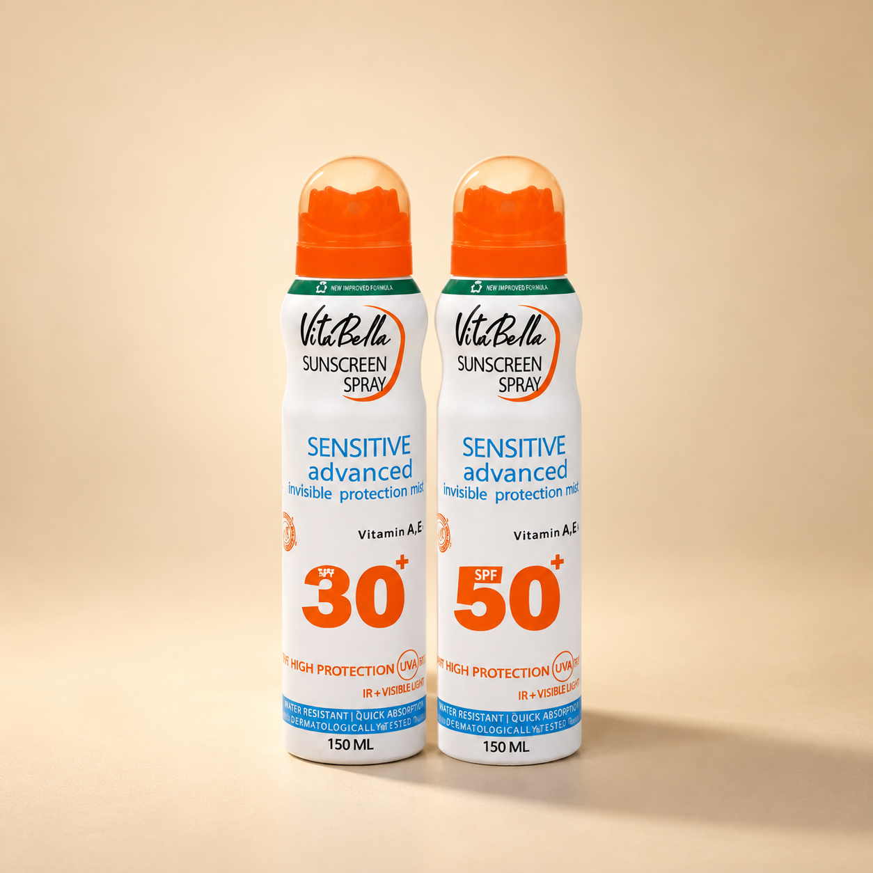 اسپری ضد آفتاب ویتابلا 150ml ضدآب بدون چربی تمدید روی آرایش
